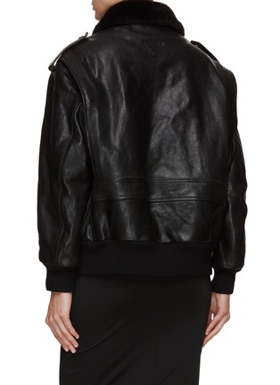 Back View - Click To Enlarge - PRADA - Shearling Collar Leather Bomber Jacket