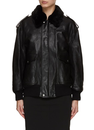 Main View - Click To Enlarge - PRADA - Shearling Collar Leather Bomber Jacket