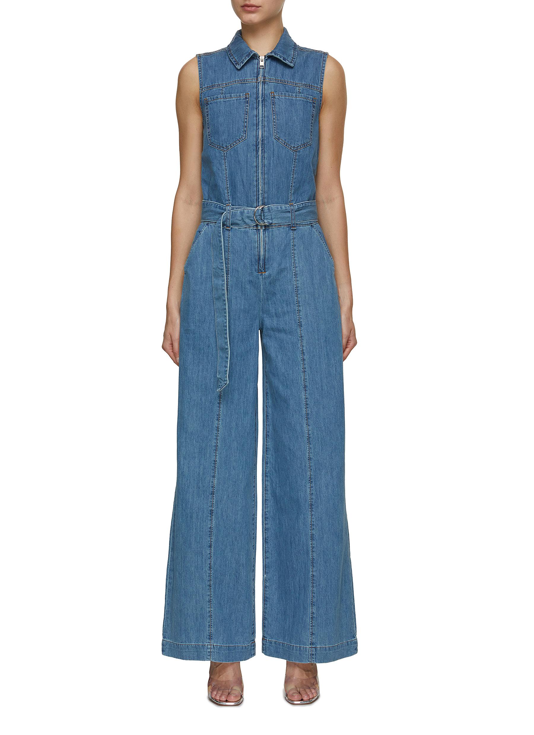 FRAME DENIM Sleeveless Wide Leg Denim Jumpsuit