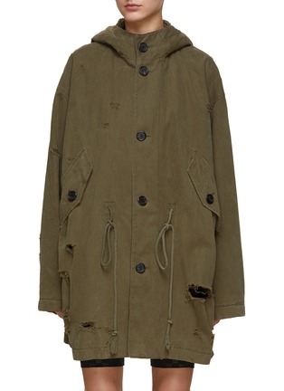 Main View - Click To Enlarge - WE11DONE - Oversize Distressed Hooded Parka