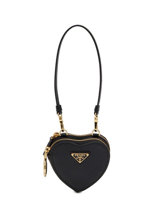 Main View - Click To Enlarge - PRADA - Logo Plaque Heart Shaped Saffiano Leather Mini Pouch