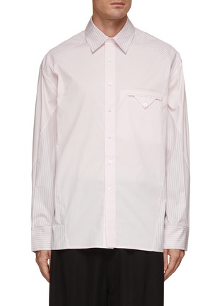 Main View - Click To Enlarge - FENG CHEN WANG - Panelled Stripe Cotton Shirt