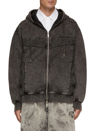 Main View - Click To Enlarge - FENG CHEN WANG - Washed Patchwork Zip Up Hoodie