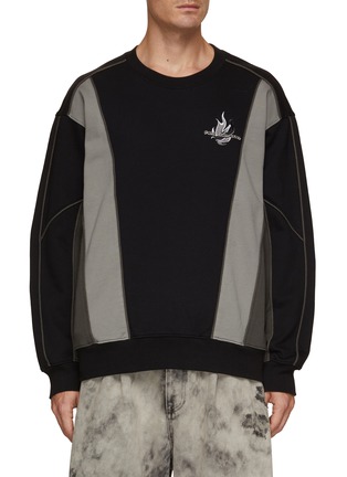 Main View - Click To Enlarge - FENG CHEN WANG - Oversized Logo Embroidery Panelled Sweater