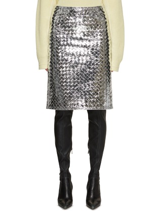 Main View - Click To Enlarge - BOTTEGA VENETA - Intrecciato Laminated Leather Midi Skirt