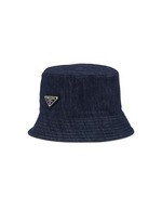 Prada enamel triangle-logo corduroy bucket hat - Blue