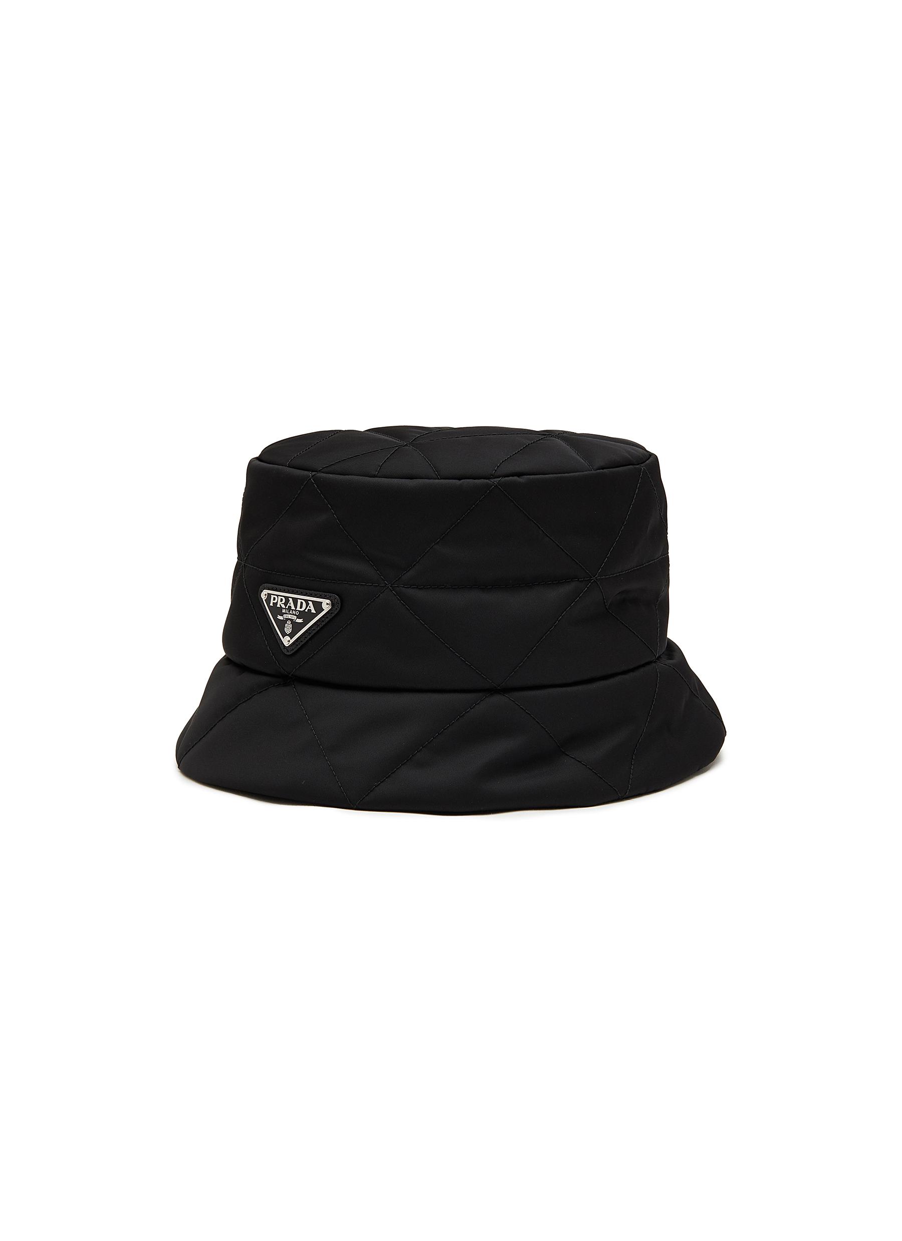 PRADA | Enamelled Metal Triangular Logo Quilted Bucket Hat | Men