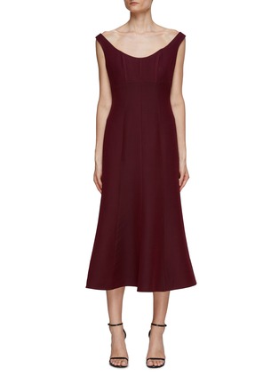 Main View - Click To Enlarge - ROLAND MOURET - Off-Shoulder Wool Silk Blned Midi Dress