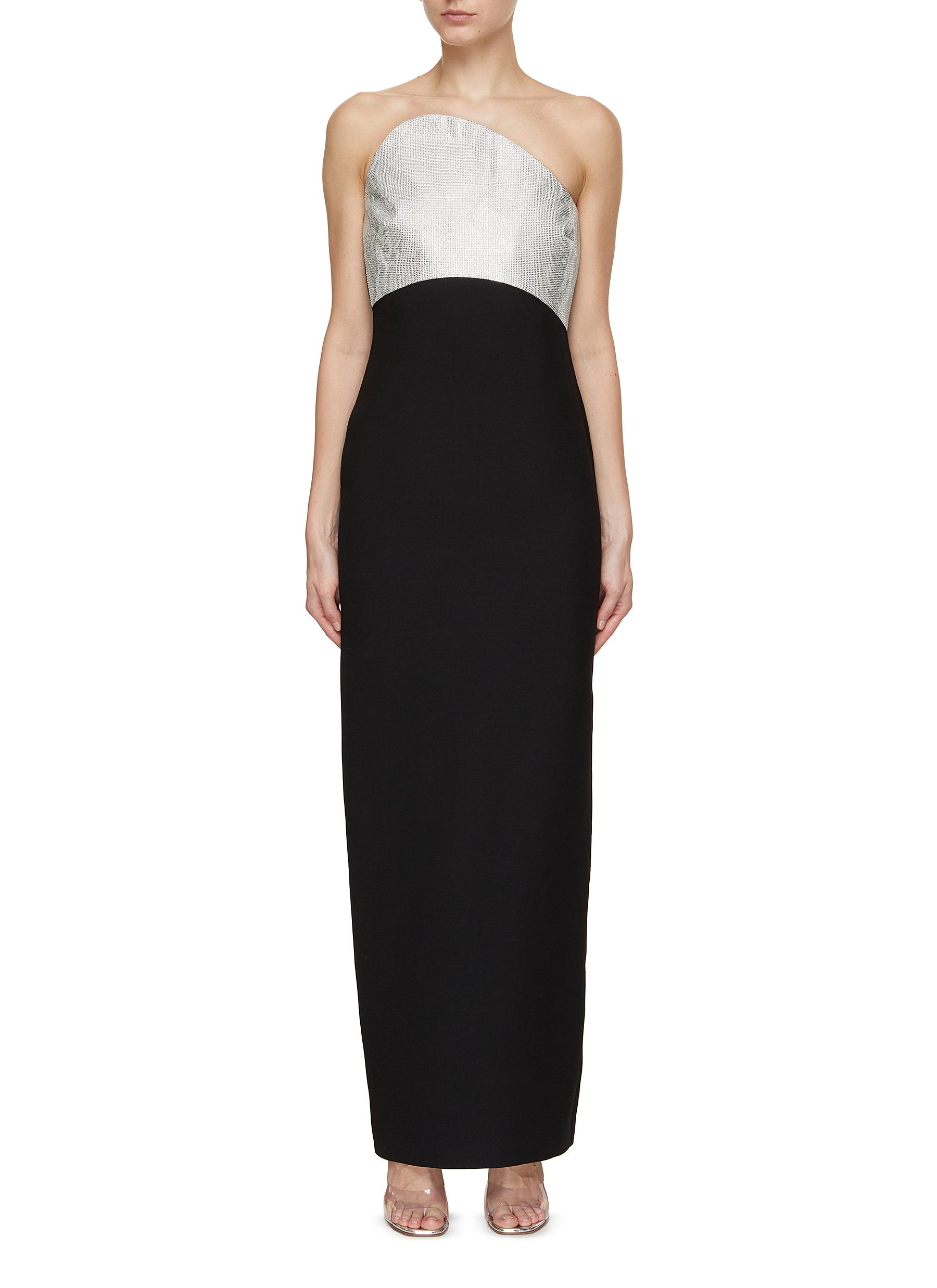 ROLAND MOURET DIAMANTE SILK WOOL MAXI DRESS