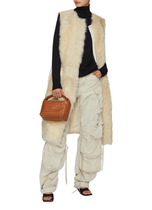 Figure View - Click To Enlarge - MONCLER - Belted Shearling Long Vest