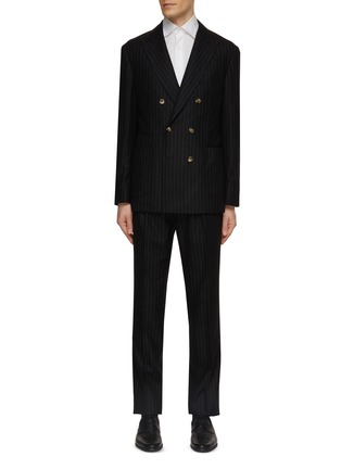 Main View - Click To Enlarge - BRUNELLO CUCINELLI - Double Breasted Peak Lapel Pin Stripe Suit