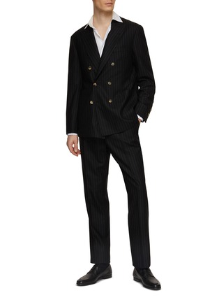 Figure View - Click To Enlarge - BRUNELLO CUCINELLI - Double Breasted Peak Lapel Pin Stripe Suit
