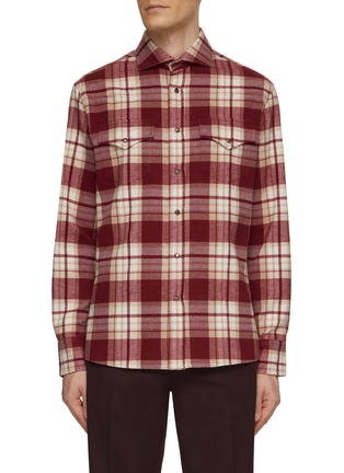 Main View - Click To Enlarge - BRUNELLO CUCINELLI - Spread Collar Plaid Western Shirt