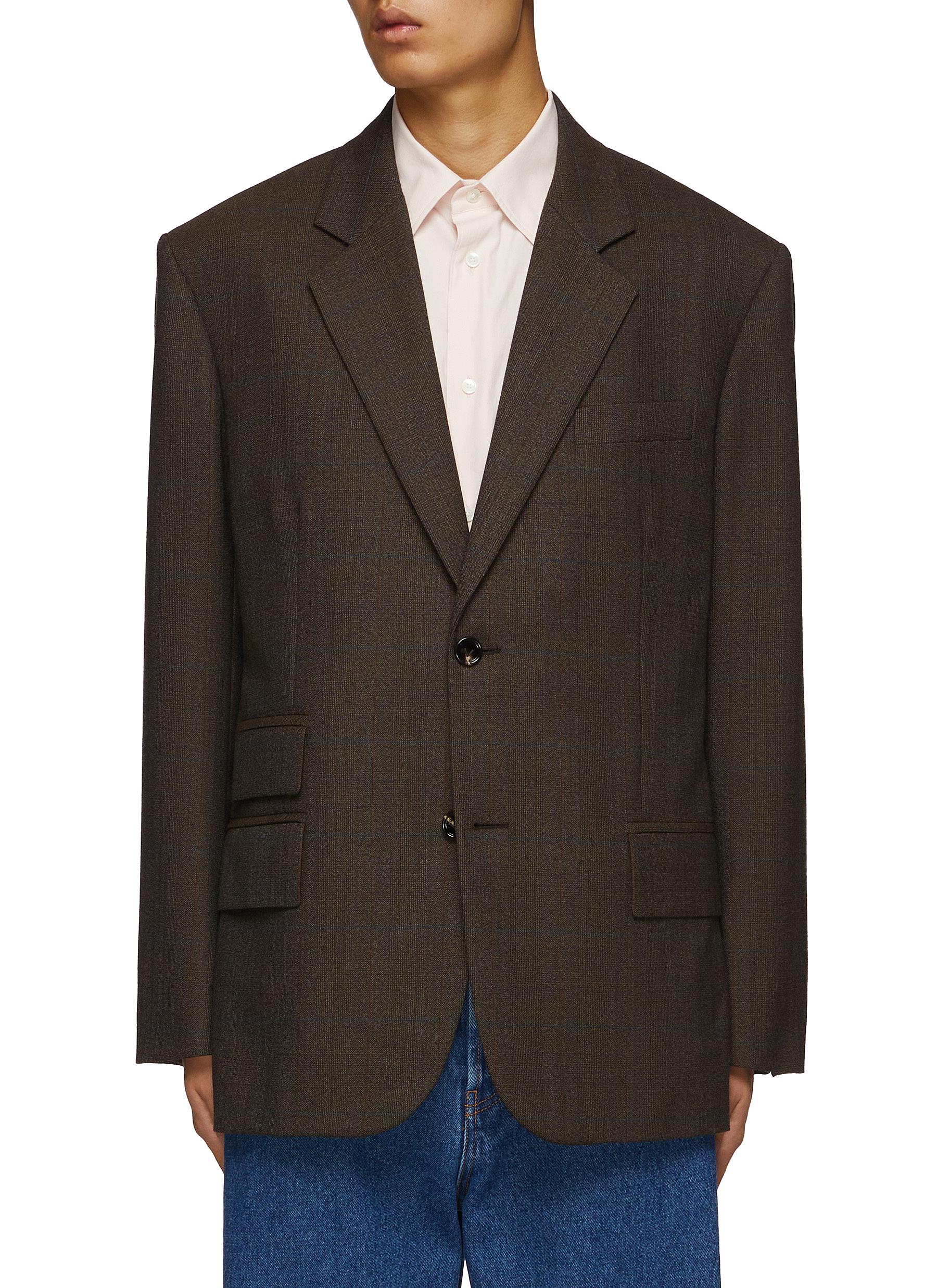 Prince Of Wales Single Breasted Wool Blazer