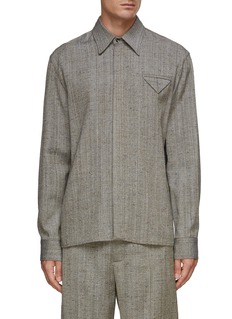 BOTTEGA VENETA ブラック　ブロックチェック　薄手　シャツ ライトグレー/ブラックプリント イントレチャートレザー シャツ