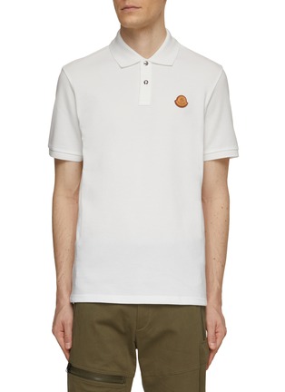 Main View - Click To Enlarge - MONCLER - Leather Logo Patch Cotton Polo Shirt