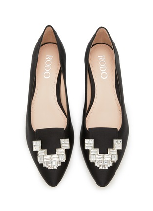 Detail View - Click To Enlarge - RODO - Lotus Crystal Embellished Satin Ballerina Flats