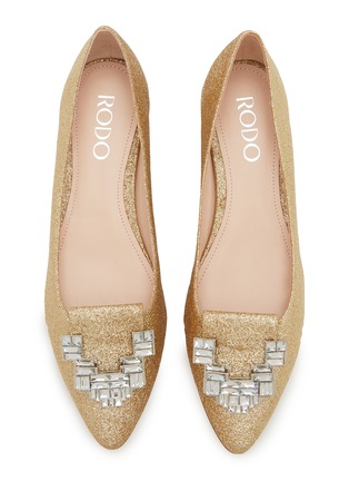 Detail View - Click To Enlarge - RODO - Lotus Crystal Embellished Glittered Ballerina Flats