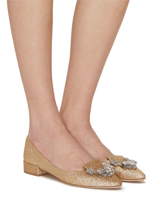 Figure View - Click To Enlarge - RODO - Lotus Crystal Embellished Glittered Ballerina Flats