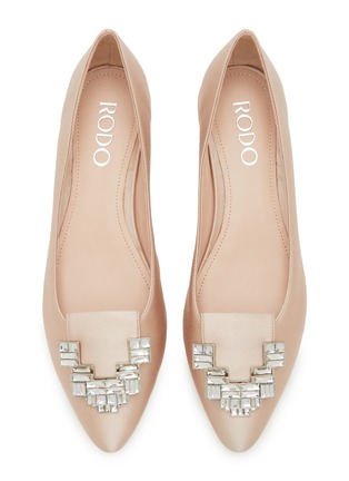 Detail View - Click To Enlarge - RODO - Lotus Crystal Embellished Satin Ballerina Flats