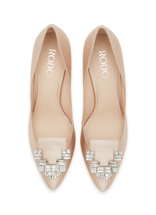 Detail View - Click To Enlarge - RODO - Lotus 80 Crystal Embellished Satin Pumps