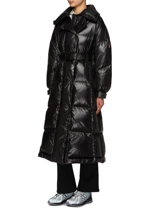 Detail View - Click To Enlarge - MONCLER - Belted Chamoille Long Coat