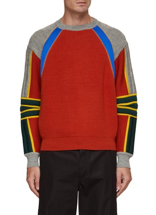 Main View - Click To Enlarge - KOLOR BEACON - Colour Blocking Patchwork Crewneck Sweater