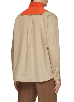 Back View - Click To Enlarge - KOLOR BEACON - Contrast Fleece Quarter Zip Button Down Shirt