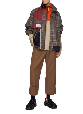 Figure View - Click To Enlarge - KOLOR BEACON - Contrast Fleece Quarter Zip Button Down Shirt