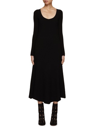 Main View - Click To Enlarge - ALAÏA - Scoopneck Diagonal Knit Midi Dress