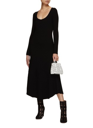 Figure View - Click To Enlarge - ALAÏA - Scoopneck Diagonal Knit Midi Dress
