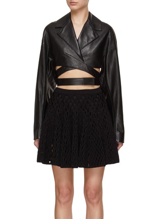 Main View - Click To Enlarge - ALAÏA - Cropped Crossover Belt Leather Jacket