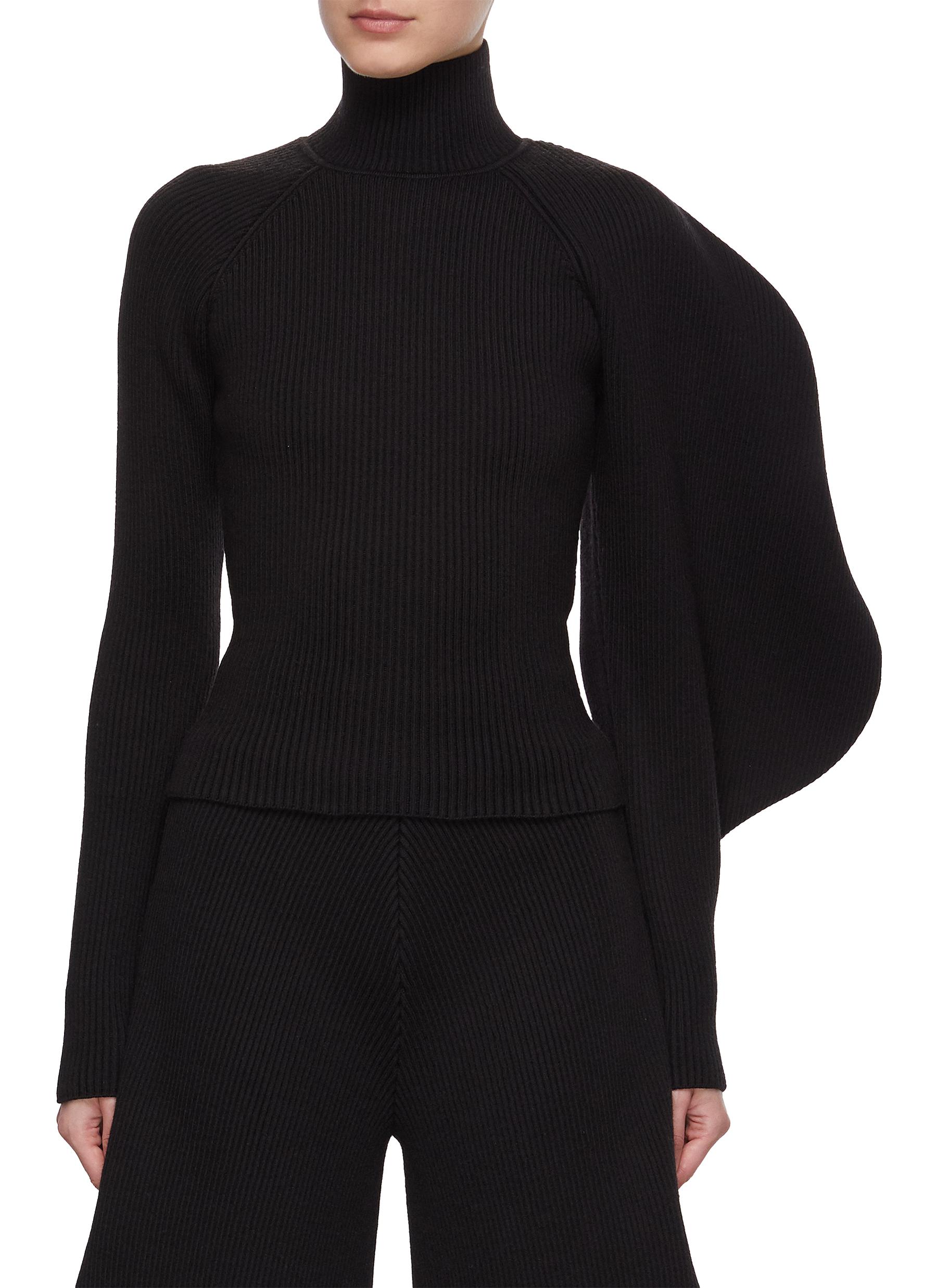 Asymmetric Curved Sleeve Knit Sweater