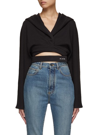 Main View - Click To Enlarge - ALAÏA - Crossover Belt Cropped Hoodie