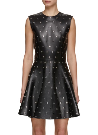 Main View - Click To Enlarge - ALAÏA - Eyelet Leather Skater Dress