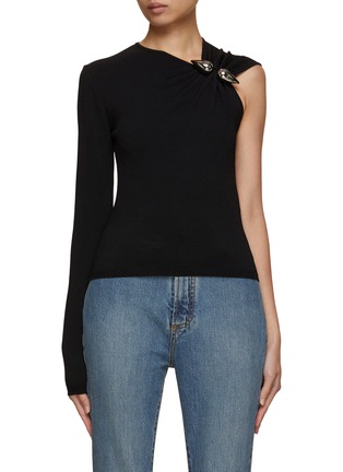 Main View - Click To Enlarge - ALAÏA - Asymmetrical Metal Pin Draped Top
