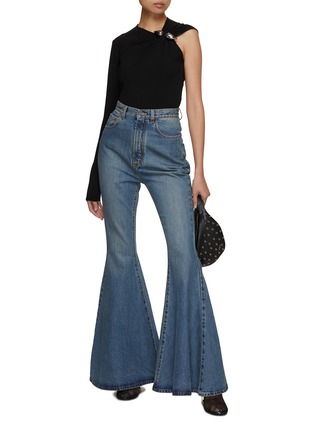 Figure View - Click To Enlarge - ALAÏA - Asymmetrical Metal Pin Draped Top