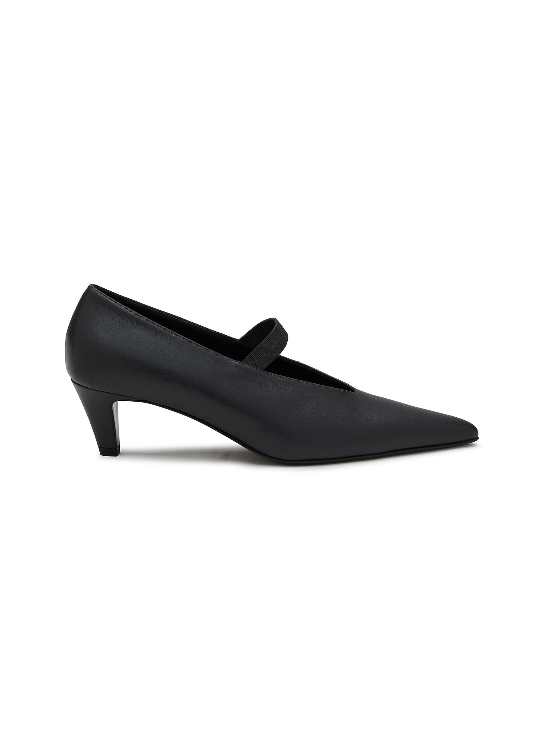 Black leather mary jane pumps discount