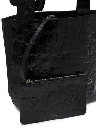 Eva large logo and studded crocodile embossed leather tote bag store