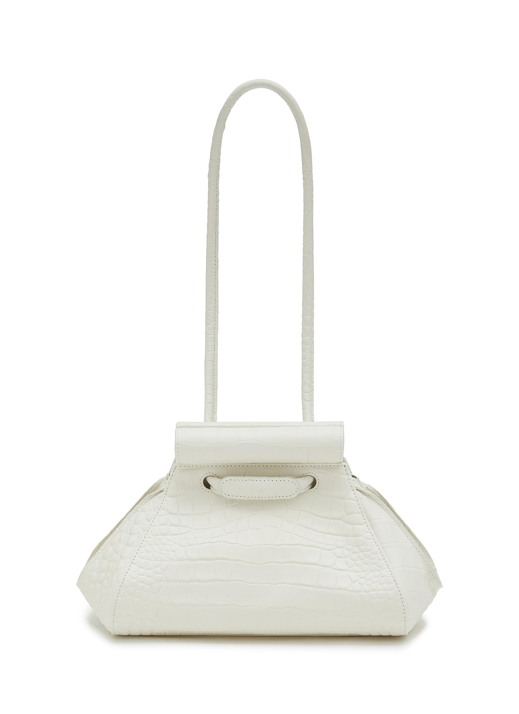 GU DE Any Crocodile Embossed Leather Shoulder Bag OFF WHITE