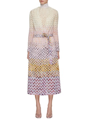 Main View - Click To Enlarge - MISSONI - Belted Zig Zag Long Cardigan