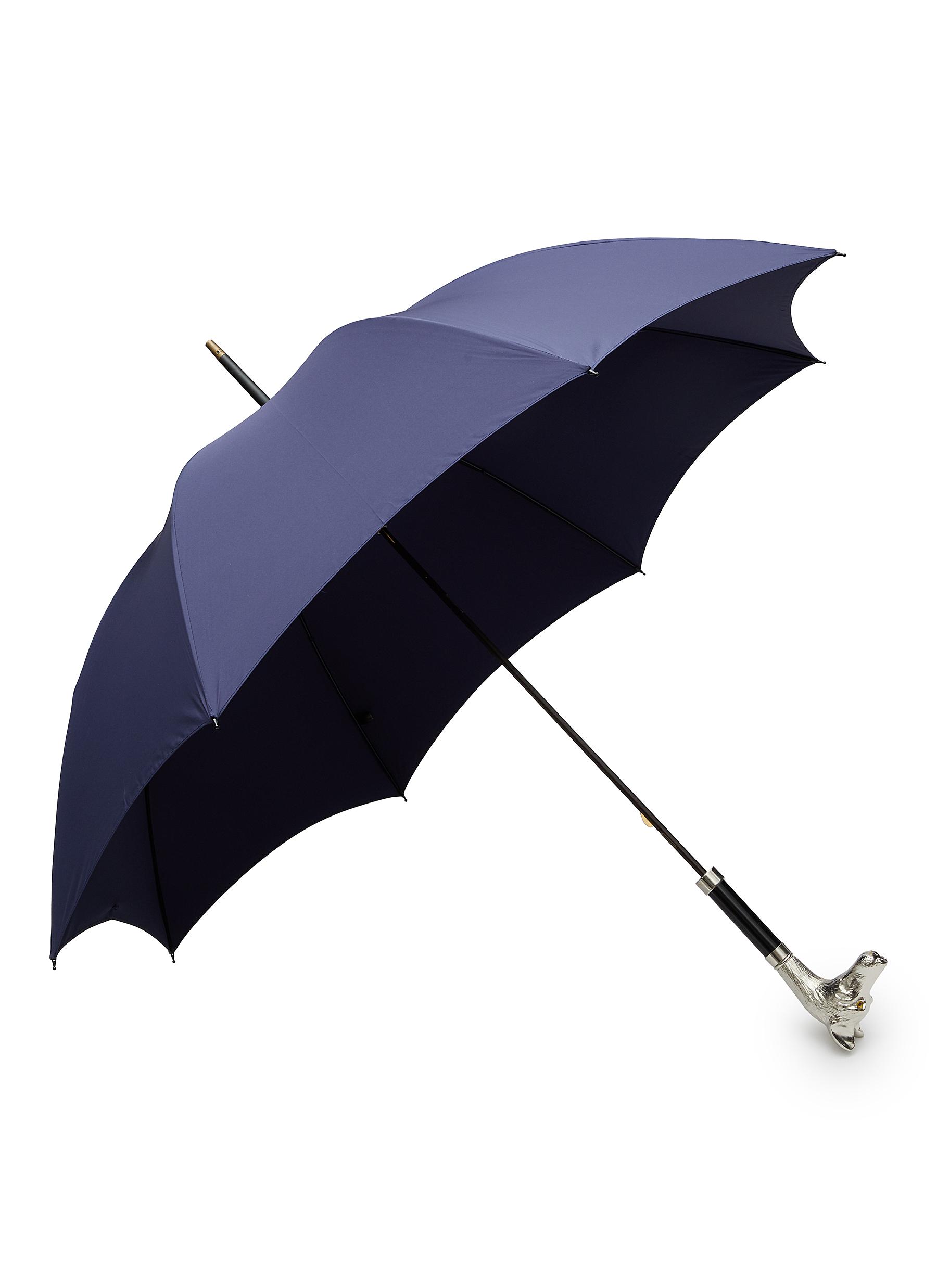 FOX UMBRELLAS Nickel Finish Doberman Head Beech Stem E.Band Full Length Umbrella