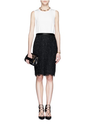 Figure View - Click To Enlarge - ST. JOHN - Satin waist plume lace skirt