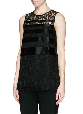 Front View - Click To Enlarge - ST. JOHN - Satin stripe plume lace sleeveless top