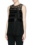 Front View - Click To Enlarge - ST. JOHN - Satin stripe plume lace sleeveless top