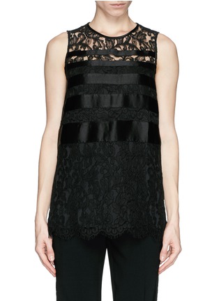 Main View - Click To Enlarge - ST. JOHN - Satin stripe plume lace sleeveless top