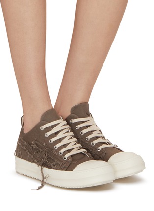 Figure View - Click To Enlarge - RICK OWENS DRKSHDW - Slashed Low Top Lace Up Denim Sneakers