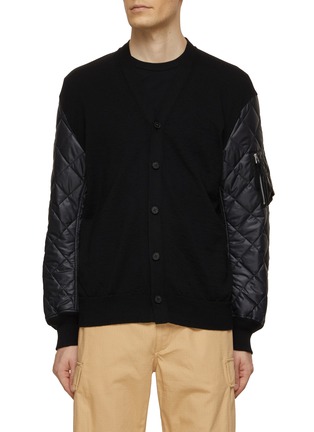 Main View - Click To Enlarge - COMME DES GARÇONS HOMME - Quilted Sleeve Wool Knit Cardigan