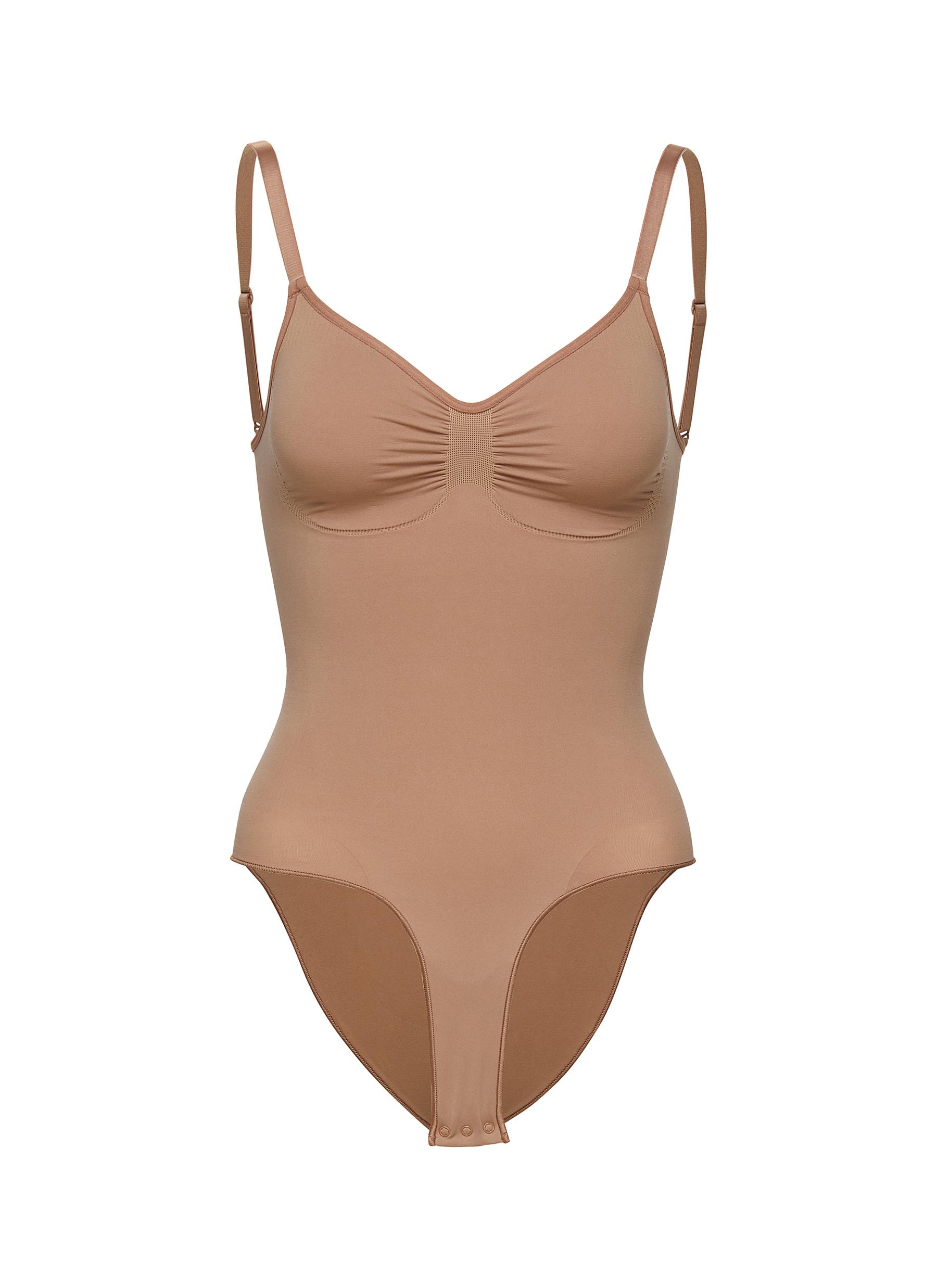 LIGHT BROWN Seamless Sculpt Brief Bodysuit With Snaps