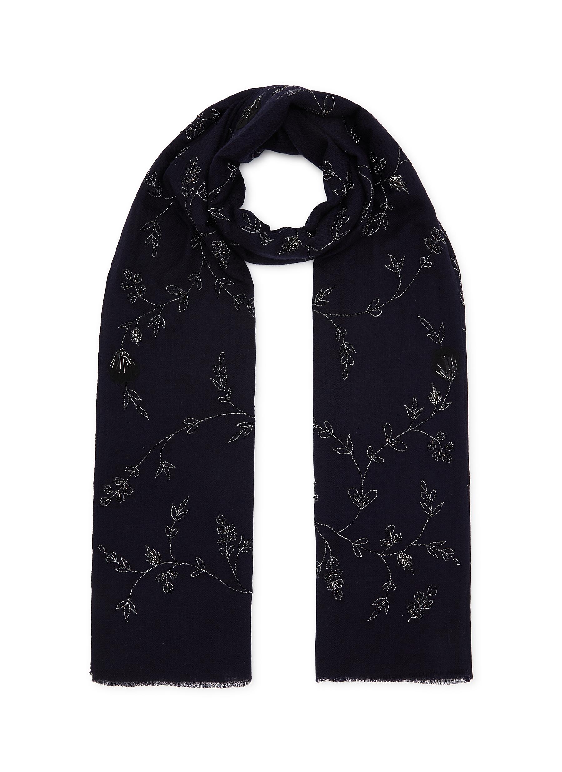 JANAVI Floral Embroidered Merino Wool Scarf Women Lane Crawford